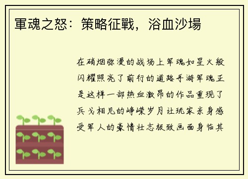 軍魂之怒：策略征戰，浴血沙場