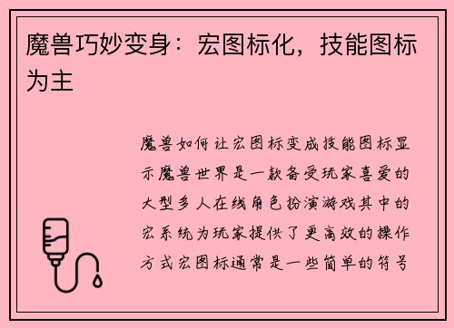 魔兽巧妙变身：宏图标化，技能图标为主